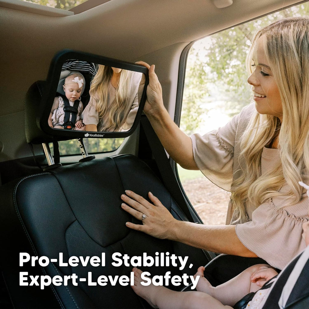 Large Shatterproof Baby Car Mirror - Safety Car Seat Mirror for Rear Facing Infant - Wide Shatterproof  Car Baby Mirror - Carseat Mirrors - Fully Assembled Baby Car Mirror (Matte Black)