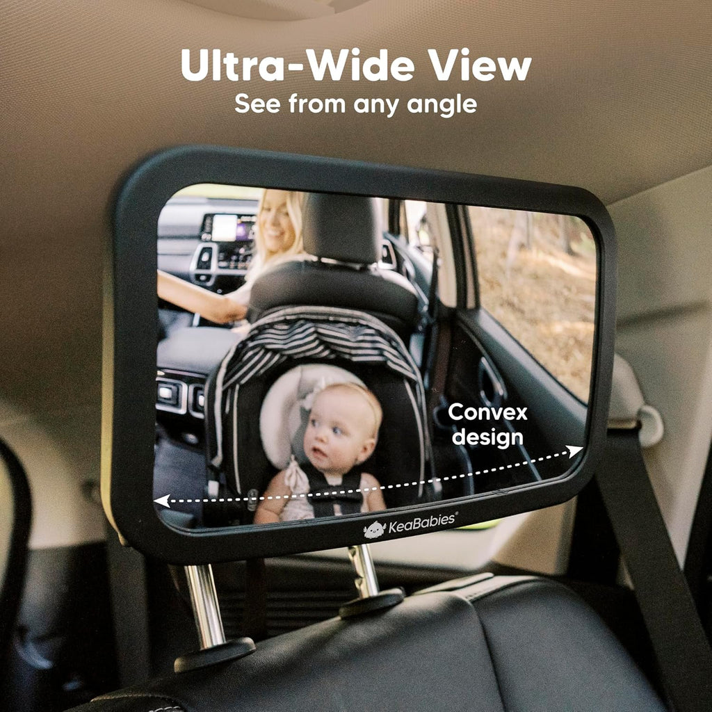 Large Shatterproof Baby Car Mirror - Safety Car Seat Mirror for Rear Facing Infant - Wide Shatterproof  Car Baby Mirror - Carseat Mirrors - Fully Assembled Baby Car Mirror (Matte Black)