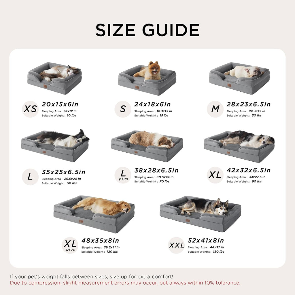 Orthopedic Dog Bed for Medium Dogs - Waterproof Dog Sofa Bed Medium, Supportive Foam Pet Couch Bed with Removable Washable Cover, Waterproof Lining and Nonskid Bottom, Grey