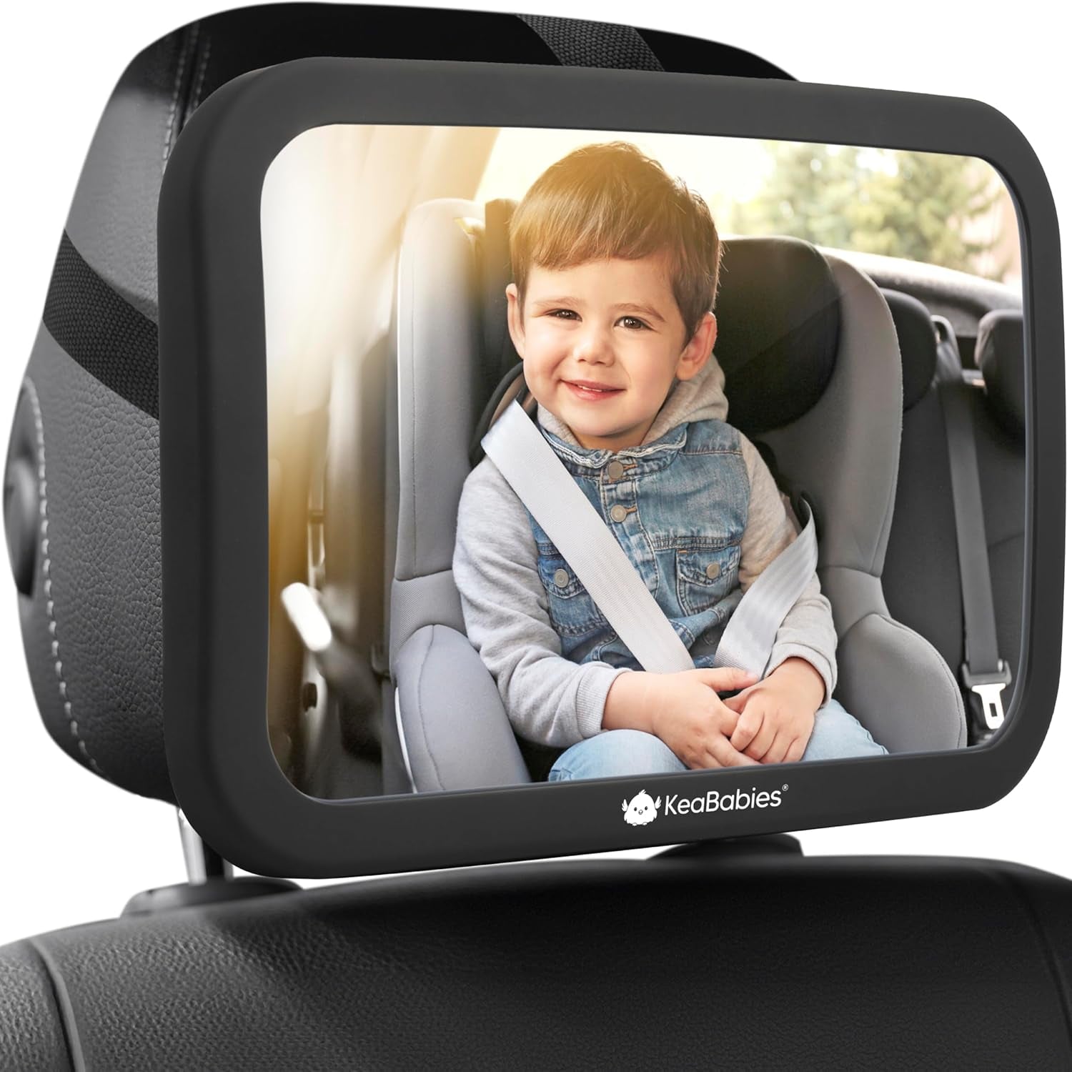 Large Shatterproof Baby Car Mirror - Safety Car Seat Mirror for Rear Facing Infant - Wide Shatterproof  Car Baby Mirror - Carseat Mirrors - Fully Assembled Baby Car Mirror (Matte Black)